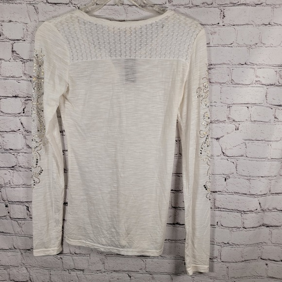 Miss Me Long Sleeve Top Womens Medium White NWT Rhinestone Studded Lace Yoke - Picture 2 of 9